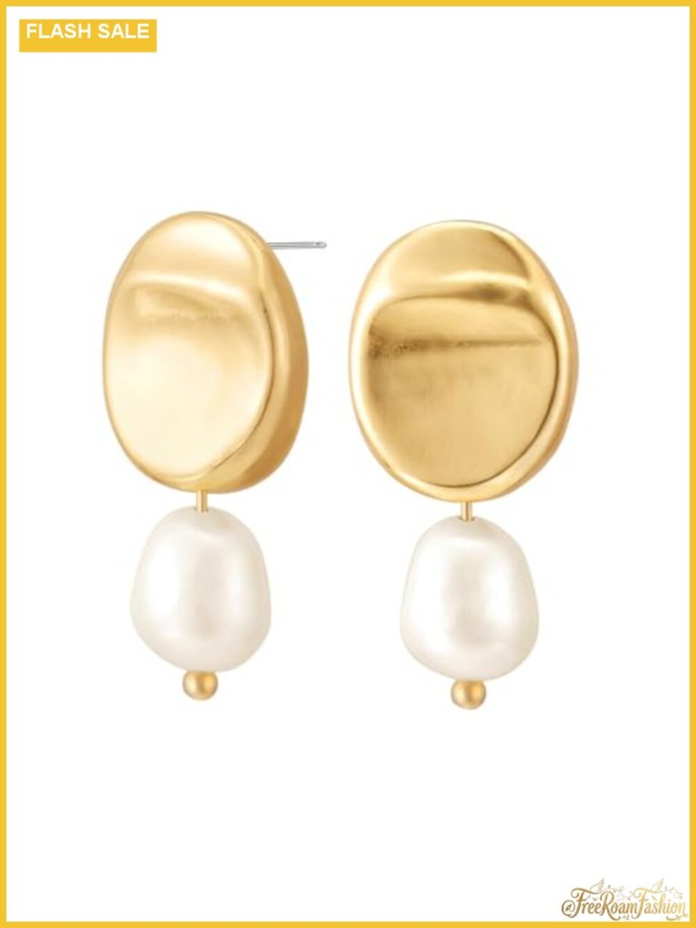 14k Gold Plated Pearl Hoop Earrings Hypoallergenic Drop Dangle Women